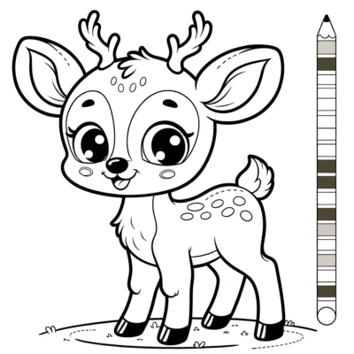 A cute deer coloring page for kids.