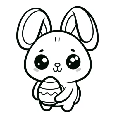 A cute bunny holding an easter egg coloring page.