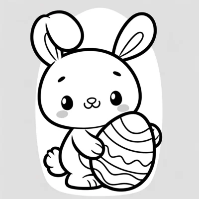 A cute bunny holding an easter egg coloring page.