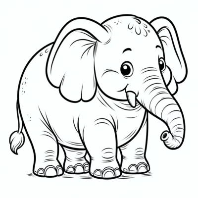 A cartoon elephant coloring page.
