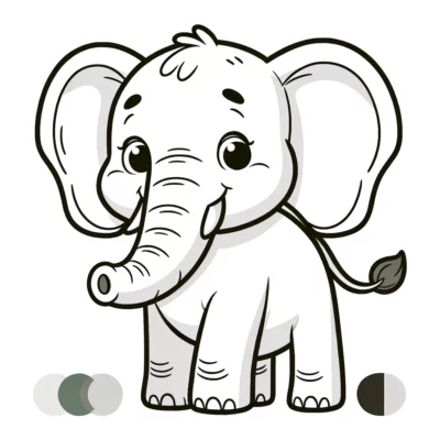 Un dibujo para colorear de elefante con diferentes colores.