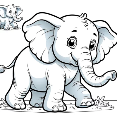 A cartoon elephant is walking on the ground.