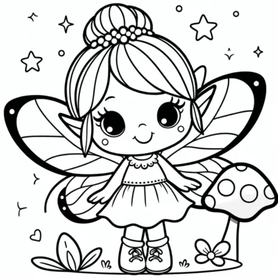 A cute fairy coloring page for kids.