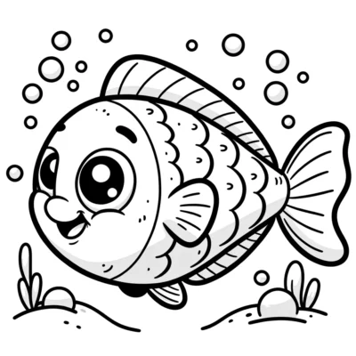 A cute fish coloring page with bubbles and bubbles.