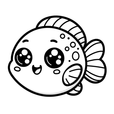 A cute fish coloring page with big eyes.