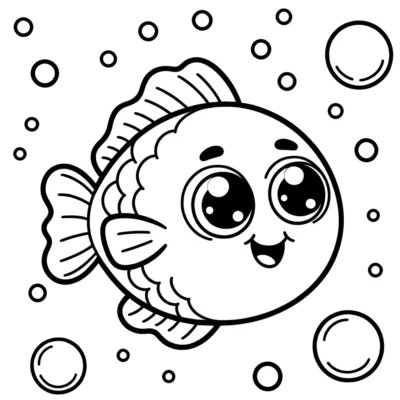 Un lindo dibujo para colorear de peces con burbujas y burbujas.