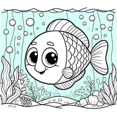 A cute fish coloring page for kids.