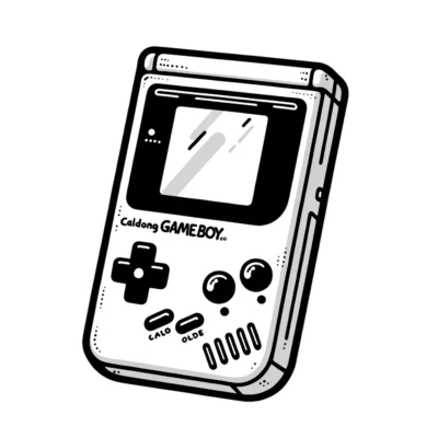 Eine Schwarz-Weiß-Zeichnung eines Gameboys.