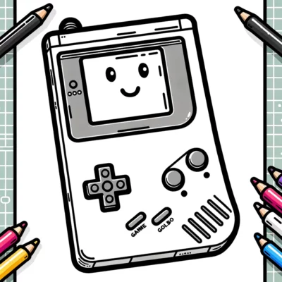 Una página para colorear de Gameboy con lápices de colores.