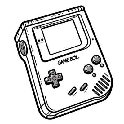 Un dibujo en blanco y negro de un gameboy.