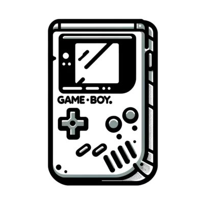 A black and white image of a game boy.