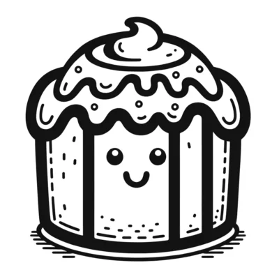 A black and white drawing of a cupcake.