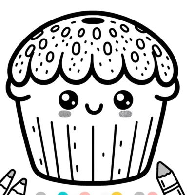 Una página para colorear de un cupcake.