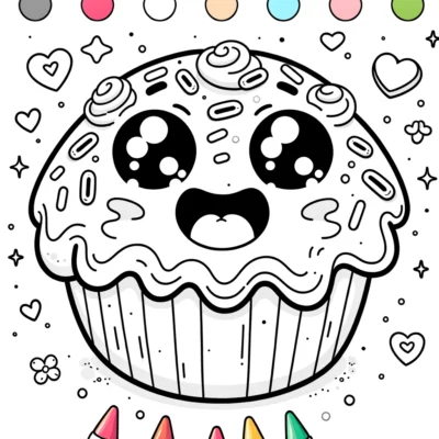 Una página para colorear de un cupcake.