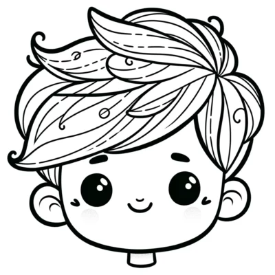 Black and white illustration of a cute, stylized character with a whimsical hairstyle.
