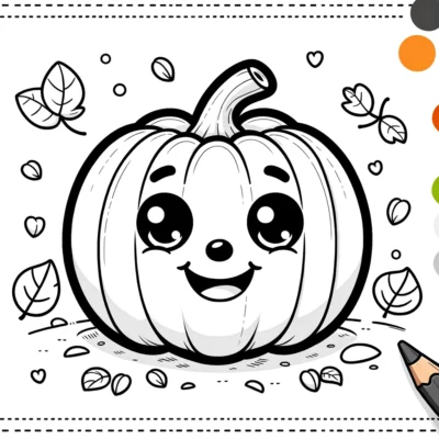 A pumpkin coloring page with a smiley face.