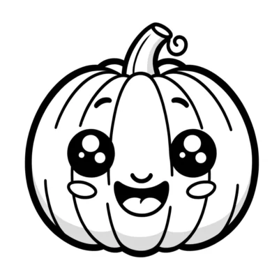 A cute pumpkin coloring page with eyes and a smile.