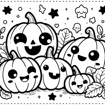 Kawaii pumpkins coloring pages for kids.