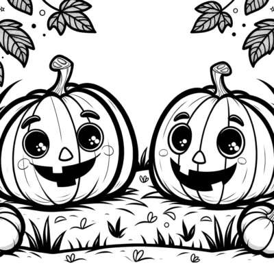Two jack o lanterns sitting in the grass coloring page.