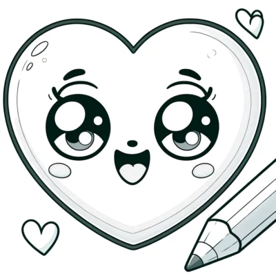 A cute heart coloring page with a pencil.