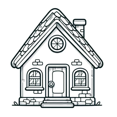 A black and white drawing of a house.