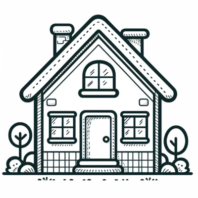 A hand drawn house on a white background.