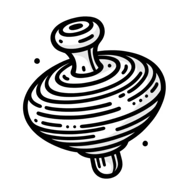 Black and white illustration of a spinning top.