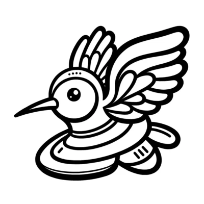 Black and white line art illustration of a stylized hummingbird.