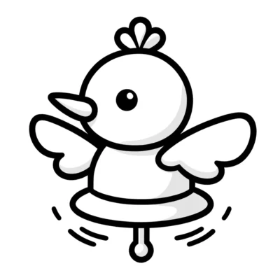 Un dibujo en blanco y negro de un pájaro estilizado que gira como un juguete giratorio.