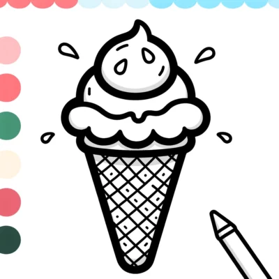 An ice cream coloring page with a crayon.