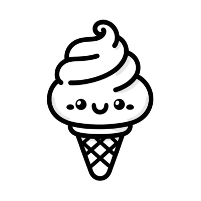 Un cono de helado kawaii sobre un fondo blanco.