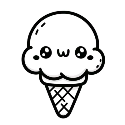 A black and white drawing of an ice cream cone.
