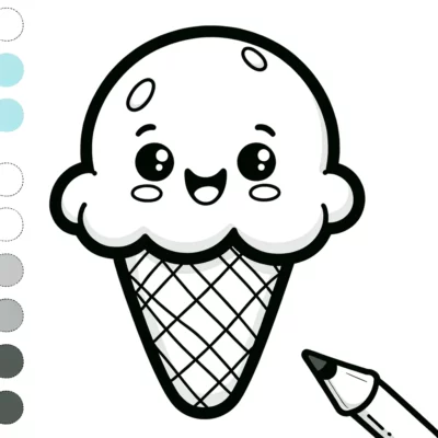 An ice cream cone coloring page with a pencil.