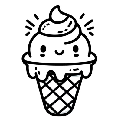 Un cono de helado con una cara sonriente.