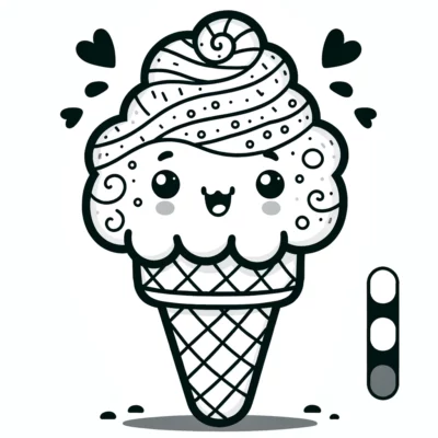 Un dibujo para colorear de helado kawaii.