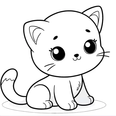 A cute cat coloring page.