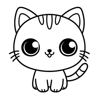 A cute cat coloring page with big eyes.