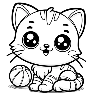 Eine süße Katze-Malseite mit einem Ball.