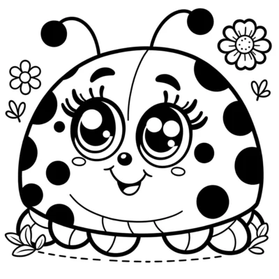A ladybug coloring page with flowers.