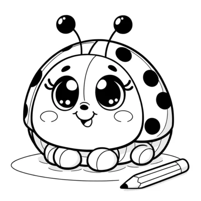A ladybug coloring page with a pencil.