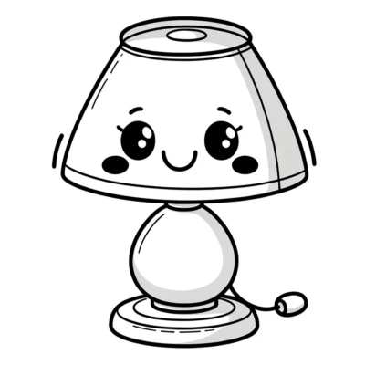 Illustration einer niedlichen, anthropomorphen Tischlampe mit lächelndem Gesicht.