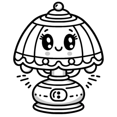 Animated drawing of a smiling table lamp with eyes and a happy expression.