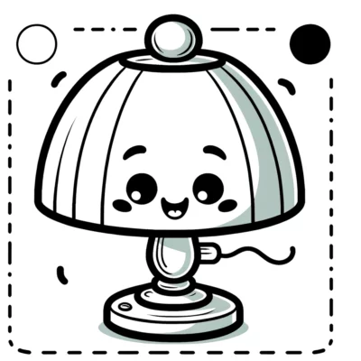 Cartoon illustration of an anthropomorphic table lamp with a cute smiling face.