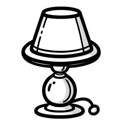 Black and white illustration of a table lamp.