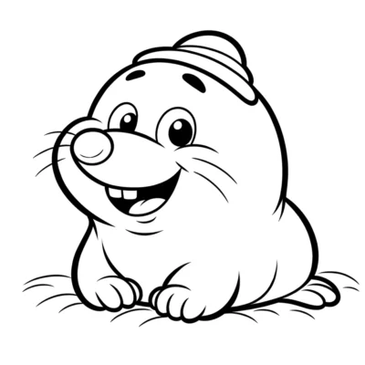 An illustration of a cheerful cartoon seal wearing a beanie.
