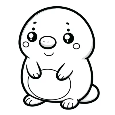 Illustration of a smiling cartoon seal pup.