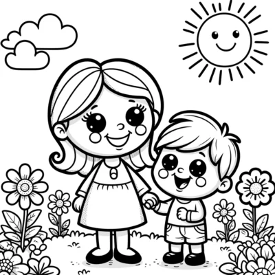 Mother and son coloring pages.