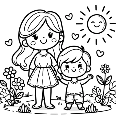 Dibujos para colorear de madre e hijo.