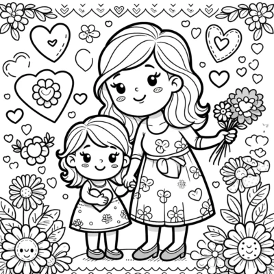 Mother and daughter coloring pages.