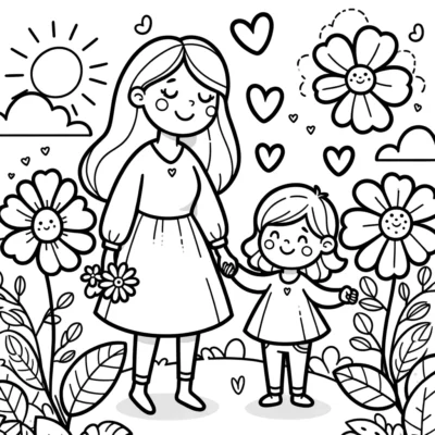 Mother and daughter coloring page.
